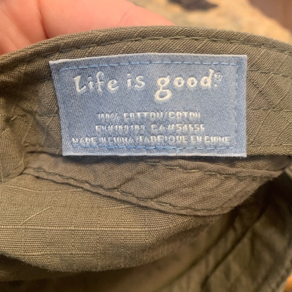 Life is Good Muted Tan 100% Cotton Distressed Military Style Cap Hat - Picture 9 of 9